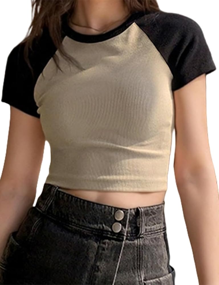 Short Raglan Sleeve Baseball Crop Top Women Summer 2025 Crew